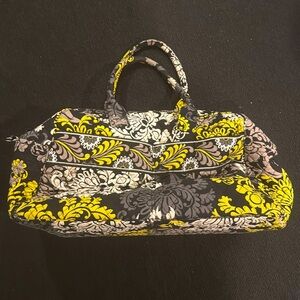 Vera Bradley Large Weekender Travel Duffle Bag Black Gray Chartreuse